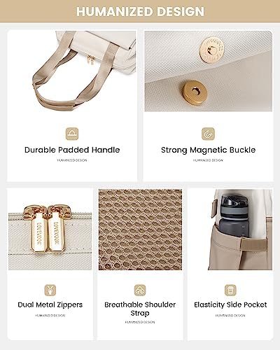 LOVEVOOK Backpack Womens, 15.6 inch Laptop Rucksack Bag for Ladies, Waterproof Daypacks for Office Teacher Nurse, Fashion School Bags with USB Port for Work University Travel Business, Beige Khaki - Image 5