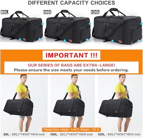 Urtala Travel Duffel Bag for Men & Women, 120L Holdall Bag Foldable Weekend Overnight Bag with Shoe Compartment & Shoulder Strap, Lightweight Waterproof - Image 8