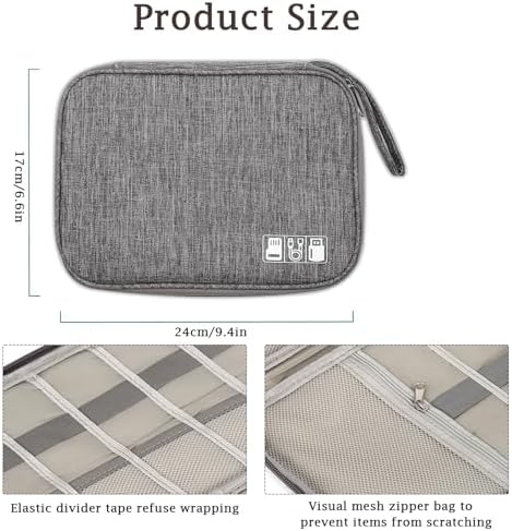 DDUP Cable Organiser Bag,Travel Cable Bag, Electronics Accessories Organizer, Airplane Travel Essentials Gadget Storage with Handle for Power Bank, Memory Card, Chargers and Hard Disk(Grey) - Image 2