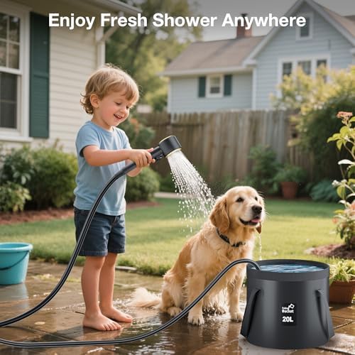 Portable Camping Shower with 20L Collapsible Bucket – 8000mAh Rechargeable Camp Shower Pump IPX8 Waterproof with 5 Gear LED Light, 4 Spray Modes, Outdoor Shower Kit for Hiking, RV, Travel, Car, Pet - Image 7