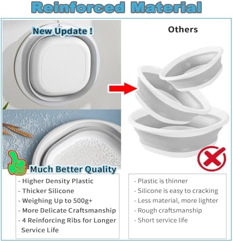 9L Collapsible Washing Up Bowl, Portable Wash Basin Silicone Plastic Basket Multipurpose Outdoor Travel Basin Camping Sink, Space Saving Folding Washtub (Gray) - Image 6