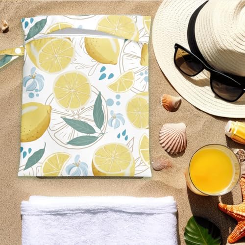 Wet Bag for Swimsuit Pool Travel Baby Cloth Diapers Dirty Yoga Gym Clothes Beach Bags Summer Gifts for Women Men Beach Vacation Essentials Lemon Waterproof Wet Dry Bag Travel Laundry Bags - Image 4