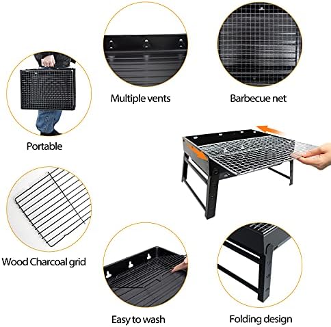 BBQ Barbecue Grill, Portable Foldable Charcoal Grill for Outdoor, Stainless Steel BBQ Tabletop Smoker for Picnic, Garden, Terrace, Camping, Travel, Hiking - Image 4
