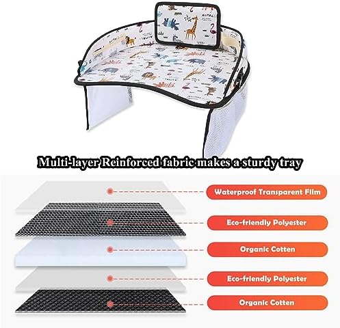 Kids Travel Tray Car Seat Activity and Play Tray Organizer for Children and Toddlers Lap Desk with Tablet Phone Holder Waterproof and Foldable (Animals) - Image 6