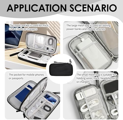 Electronics Accessories Organiser Bag, Waterproof Travel Cable Storage Case, Travel Gadget Bag, Compact Gadget Pouch for Chargers Cords Hard Drives Earphones, Holiday Essentials for Men Women - Image 3