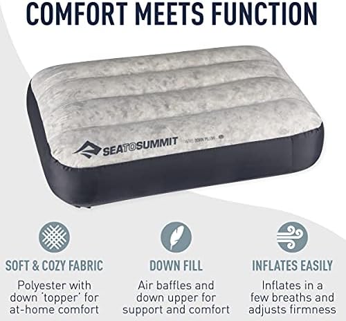 SEA TO SUMMIT - Aeros Down Pillow - Ultralight Inflatable Travel Pillow - 10D Fabric - With Premium Down Cushion Top & Lock System - For Backpacking & Camping - Grey - Image 3