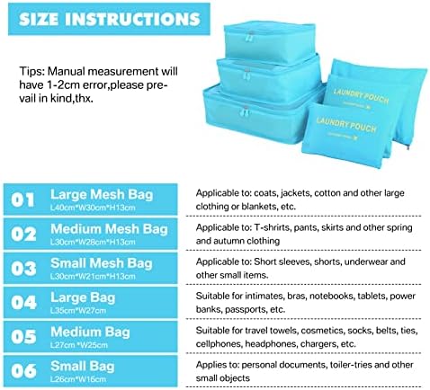6PCS Packing Cubes for Travel Luggage Organiser Bag Compression Pouches Clothes Suitcase, Packing Organizers Storage Bags for Travel Accessories, Light Blue - Image 6