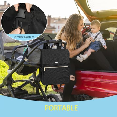 LANDICI Baby Changing Bag Backpack, Multifunction Nappy Change Back Pack Stylish Baby Travel Diaper Bags with Changing Mat, Stroller Straps for Mum Dad Boy Girls (Black) - Image 5