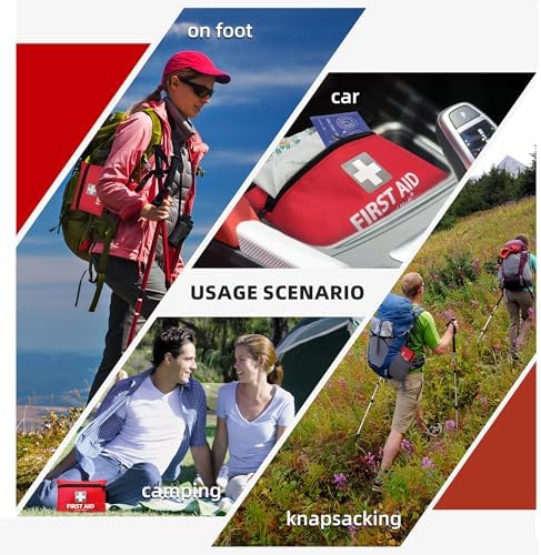 General Medi Mini First Aid Kit, 92 Pieces Small First Aid Kit - Includes Emergency Foil Blanket, Scissors for Travel, Home, Office, Vehicle, Camping, Workplace & Outdoor (Red) - Image 5