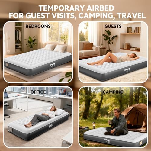 HiiPeak Single Inflatable Bed, 22cm Camping Air Mattress with Wireless Removable Built-in Pump, Blow Up Bed, Self Inflating Guest Bed All Night Stability, No Bad Smell for Tent Camping, Home, Guests - Image 6