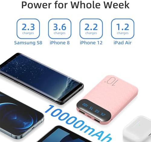 Portable Charger 10000mAh Slim USB C Input and Output Power Bank with LED Display Lightweight External Battery Pack Compatible for iPhone 14/13/12, iPad, Samsung etc. (pink(mini)) - Image 4