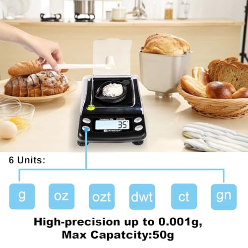 UNIWEIGH Digital Milligram Scale Accurate 0.001g/50g mg Scale for Powder | Precision scale for Jewelry,Gold,Gem,Reloading,Micro Gram Scale with 6 Units,Tare,Cal Weight,pocket scale with USB&battery - Image 2