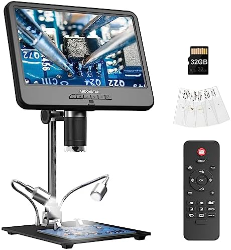 Andonstar AD210 10.1 Inch LCD Digital Microscope for Adults, Soldering and Coin Inspection, Electronics Repair, Biological Slides Kit, 32G Card