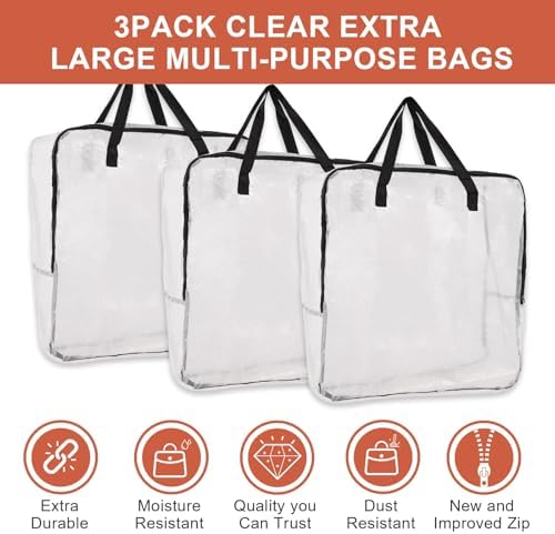 Bargain Factory Storage Bags Pack of 3 Extra Large Heavy Duty Moving House Essentials, Strong Handles & Zips, Clothes Storage, Packing, Laundry Bags, Reusable and Sustainable - Image 2