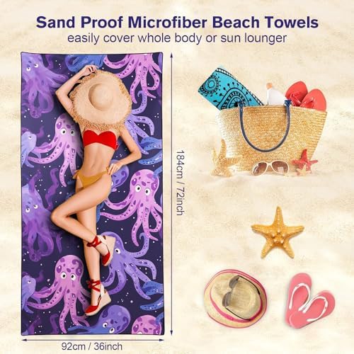YISUMEI Purple Octopus Beach Towels for Adults Extra Large 180 x 90 cm, Microfibre Quick Dry Towel for Travel Swimming Camping Sports - Image 4