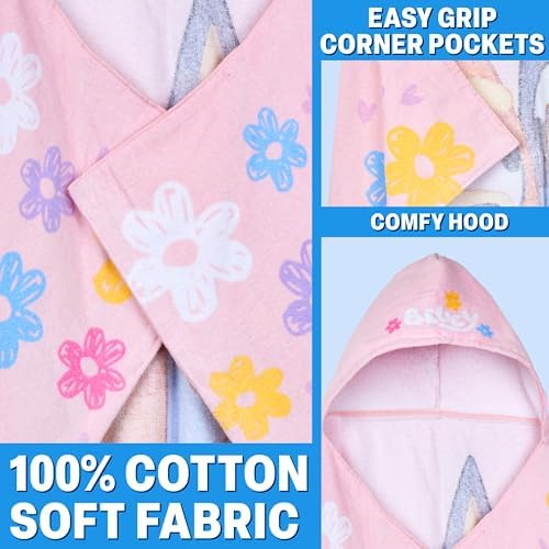 Get Trend Bluey Hooded Towels for Girls, Cotton Beach & Bath Towel Poncho, Soft & Absorbent Hooded Kids Shower Swimming Wrap & Changing Robe, Pool, Travel & Holiday Essentials (Pink Bluey) - Image 5
