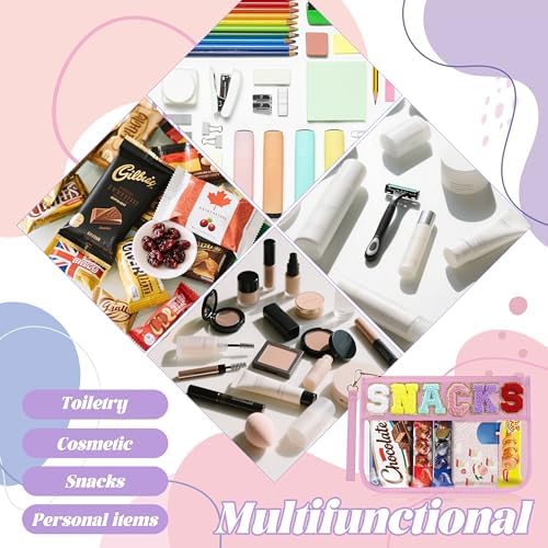 Buycard Snack Bag for Travel with Chenille Letter Patch-Preppy Waterproof Pouch for Travel, Makeup, Gym,Zippered Cosmetic Tote for Women & Girls,Holiday Essentials. (Pink) - Image 6