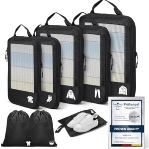 Compression Packing Cubes for Suitcases, Ultralight 8 Set Packing Cubes for Backpack Waterproof Luggage Packing Organizers for Travel Accessories and Essentials-Black