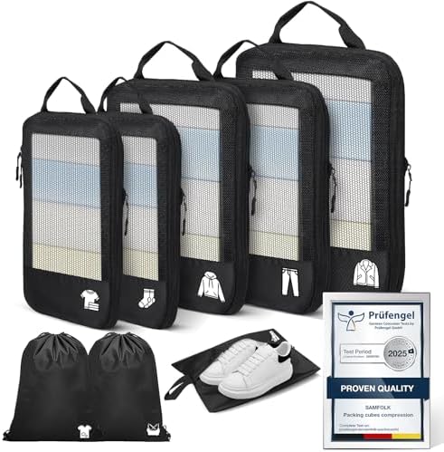 Compression Packing Cubes for Suitcases, Ultralight 8 Set Packing Cubes for Backpack Waterproof Luggage Packing Organizers for Travel Accessories and Essentials-Black