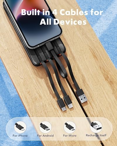 Charmast 20000mAh Power Bank with 4 Built-in Cables, 22.5W Fast Charging Portable Charger for iPhone, Android, iPad, No Extra Cords Needed for Travel, Work, Emergency - Image 2