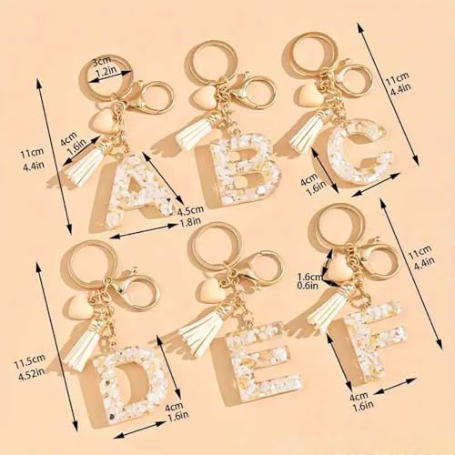 Letter Keychain,Personalised Alphabet E Keyring Heart Shaped Broken Shell Fringed Capital letter Keychain Pendant Fashion Key Chain for Women Girl amulet Adult Gift Purse Handbag Backpack Car Decor - Image 5
