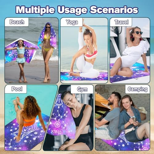 Virgo Zodiac Sign Beach Towel for Astrology Fans, Extra Large 180x90 cm 250GSM Microfibre, Sand Free Quick Dry, Ideal Vacation Gifts with Carry Bag for Pool Cruise Camping - Image 7