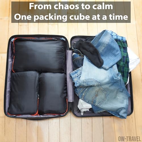 OW-Travel Compression Packing Cubes for Suitcases, Black, Large, 4 Pack Set | Compressible suitcase organiser bags and travel clothes dividers for luggage, backpacks, suitcase storage and holiday packing - Image 3