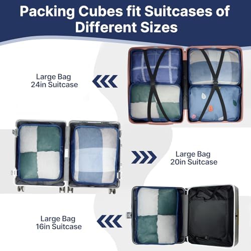 Large Packing Cubes 6 PCS, 40x30x12CM Same Size Suitcase Organiser Bags 6-Piece, Travel Bags Organiser 6 Pack (Navy, 6 x L) - Image 3