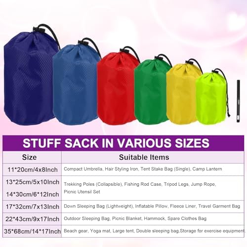 Stuff Sack, Waterproof Ditty Bags Storage Sacks Portable Outdoor Ultralight Drawstring Dry Stuff Bag Gear with Toggle 6x12In & Sapphire for (Backpacking Camping Traveling Hiking) - Image 4