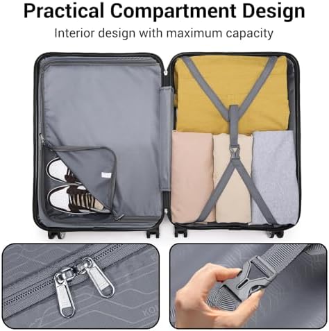 Kono Small Suitcase with Silent Spinner Wheels, Lightweight Hard Shell Cabin Luggage, ABS+PC Carry On Travel Case with YKK Zips &TSA Lock, 55x40x20cm Airline Approved for Ryanair & easyJet (Black) - Image 7