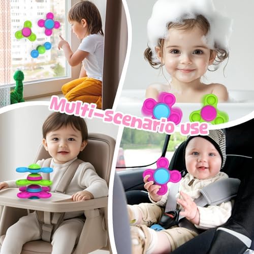 Suction Toys 3PCS Silicone Sensory Toys for Babies 10+ Months Suction Cup Spinner Toys Baby Bath Toys Fidget Spinners for Kids High Chair Travel Toys for Sensory Development(Stackable-Star) - Image 7