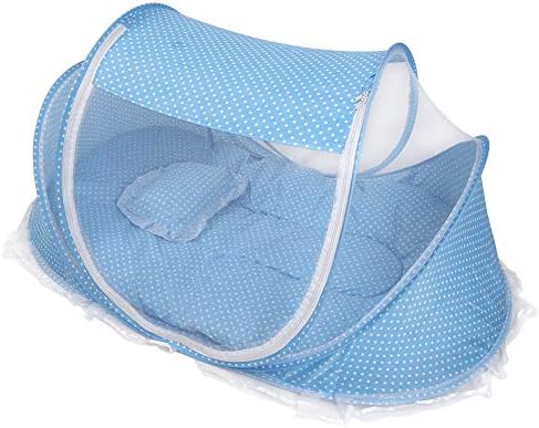 Baby Beach Tent,Portable Foldable Mosquito Net Anti-Bug Crib Cradle Tent with Mattress Pillow for Baby Infant Portable Baby Travel Tent (Blue)