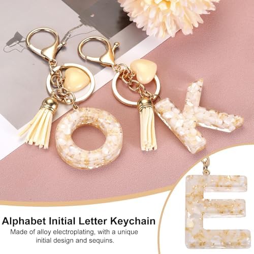 Letter Keychain,Personalised Alphabet E Keyring Heart Shaped Broken Shell Fringed Capital letter Keychain Pendant Fashion Key Chain for Women Girl amulet Adult Gift Purse Handbag Backpack Car Decor - Image 4