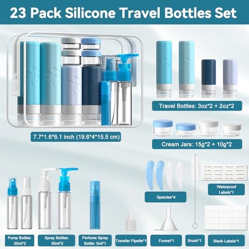 INSFIT 23 Pack Travel Bottles for Toiletries, TSA Approved Silicone Travel Size Toiletries with Toiletry Bag, BPA Free Leak Proof Refillable Travel Essentials for Shampoo Conditioner Lotion - Image 3