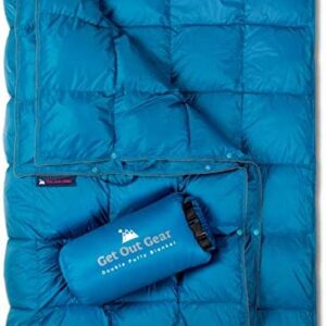 Get Out Gear Double Puffy Camping Blanket - Extra Puffy, Packable, Lightweight and Warm | Ideal for Outdoors, Travel, Stadium, Festivals, Beach, Hammock | Water-Resistant Camp Quilt (Teal Blue/Gray)