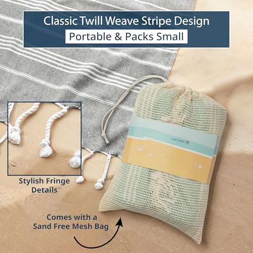 LANE LINEN Big Beach Blanket XL – Turkish Cotton Oversized Quick Dry Towel – XXL Sand Free 208x208 cm Towel for Camping, Travel, Beach, and Picnic Essentials - Smokey Black - Image 5