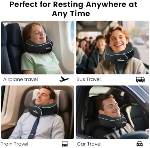 Travel Pillow for Adults,Memory Foam Airplane Pillow with 360 Neck Support, Includes Storage Bag, Eye Mask, Ear Plugs, Adjustable Travel Pillow for Long Flights,Train,Car & Business Trips(Dark Grey) - Image 5