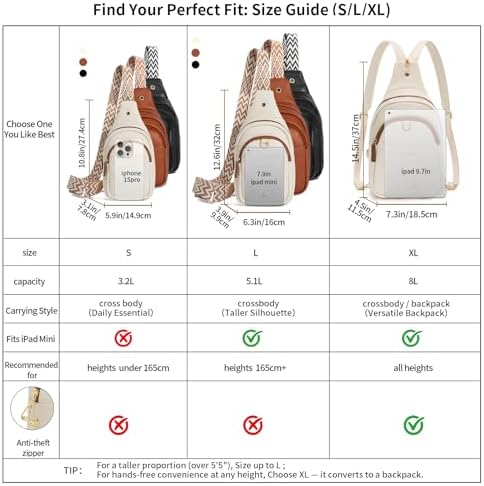 OSOCE Crossbody Bags for Women PU Shoulder Bag Small Sling Chest Bag Purses with Adjustable Guitar Strap Phone Cable Hole Fanny Pack Cross Body Bag with for Ladies Travel Shopping - Image 3