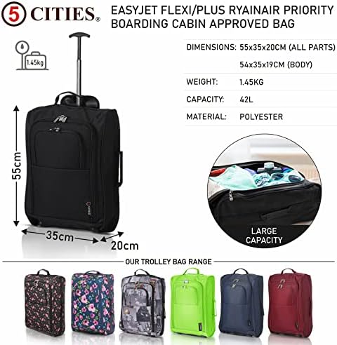 5 Cities The Valencia Collection Hand Luggage, 42 Liters, Plain Black Set of 2 - Image 2
