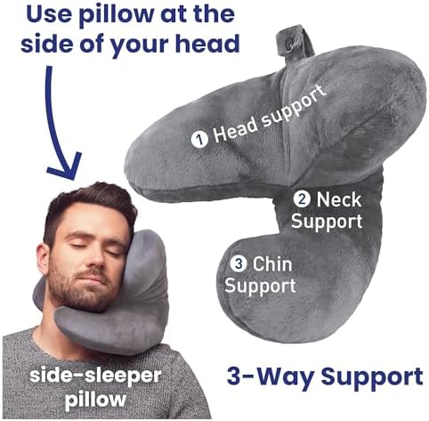 J-pillow Travel Pillow (no scarf) - Complete Support for Head, Neck and Chin, Multi-Patented. British Invention of the Year. Best Neck Pillow for Airplanes. (Silver Grey) - Image 2