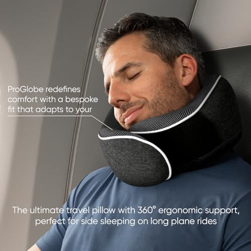 Proglobe Travel Pillow, Memory Foam Neck Pillow Set, Orthopedic Pillow, Travel Essentials for Flying, Kit with 3D Contoured Sleep Mask, Earplugs and Luxury Mesh Bag (Dark Grey) - Image 6