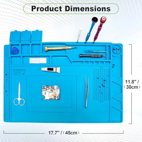 Spurtar Soldering Mat, Soldering Station 45 x 30 cm 500℃ Heat-Resistant Silicone Work Mat, Anti Static Magnetic Electronics Repair Silicone Pad for Electronic, Phone Laptop Watch Repair 7mm Thick - Image 6