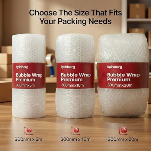 Rainberg 300mm x 20m Heavy Duty Bubble Wrap Roll, Air Bubble Premium Quality Protection for Packaging, Storage, Fragile Items, Moving House Essentials, Recyclable & Eco-Friendly - Image 2