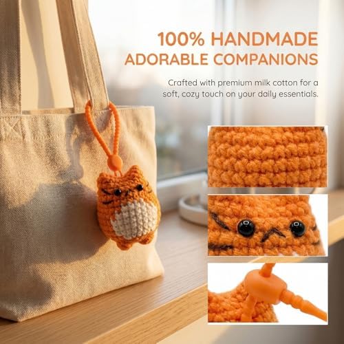 HAPLOVE Crochet Cat Set, 5 Pcs Cute Knitted Kitty Bag Charms, Soft Yarn, Kawaii Animal Backpack Purse Accessories, Keychain Making,Pet Lover Gifts for Women Girls Teens - Image 3