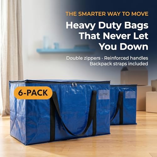 Heavy Duty Moving Boxes or Storage Bags – Storage Bins with Lids, Large Moving Bags with Backpack Straps & Handles – Moving Supplies for College Dorm or Christmas Decorations, 6 Pack - Image 2
