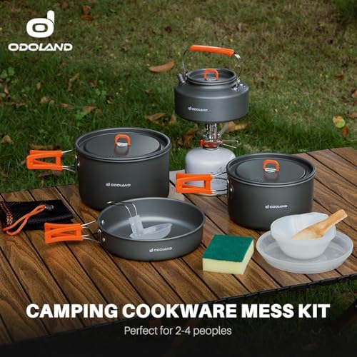 Odoland Camping Cookware Set Non-Stick Lightweight Camping Kettle Pots and Pans Mess Kit with Bowls Soup Spoon for Backpacking, Outdoor Cooking and Picnic for 4-6 People - Image 7