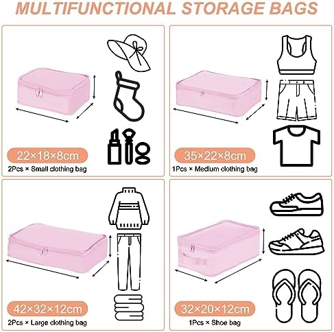 PATIKIL 6 Set Packing Cube Travel Storage Bags Packing Luggage Organizer Bag Waterproof Clothing Laundry Bag Shoe Bag for Suitcases Travel Accessories, Pink - Image 2