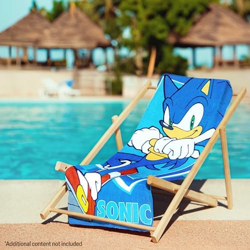 Get Trend SONIC THE HEDGEHOG Towel for Kids Teenagers Soft Absorbent Bath Shower Swimming Beach Towel Quick Dry 100% Cotton Shadow Holiday Essentials 140 x 70cm (Blue, 70x140cm) - Image 2