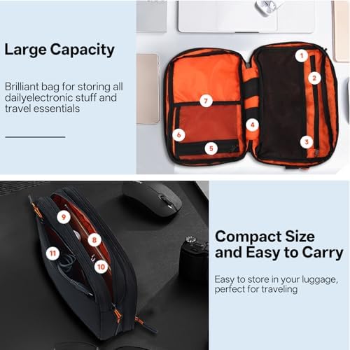 Teskyer Cable Organiser Bag - Portable, Large Capacity, Waterproof, Travel Gadget Bag, Travel Accessories, 25 x 17 x 8 cm, Black - Image 4