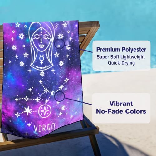 Virgo Zodiac Sign Beach Towel for Astrology Fans, Extra Large 180x90 cm 250GSM Microfibre, Sand Free Quick Dry, Ideal Vacation Gifts with Carry Bag for Pool Cruise Camping - Image 3